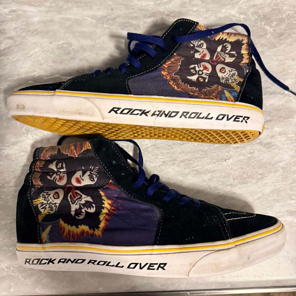 Vans Sk8-Hi x KISS Rock and Roll Over Rare High Top Sneakers size 11.5